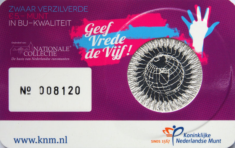 NETHERLANDS 5 EURO 2013 UNC Het Vrede van Utrecht in Coincard 